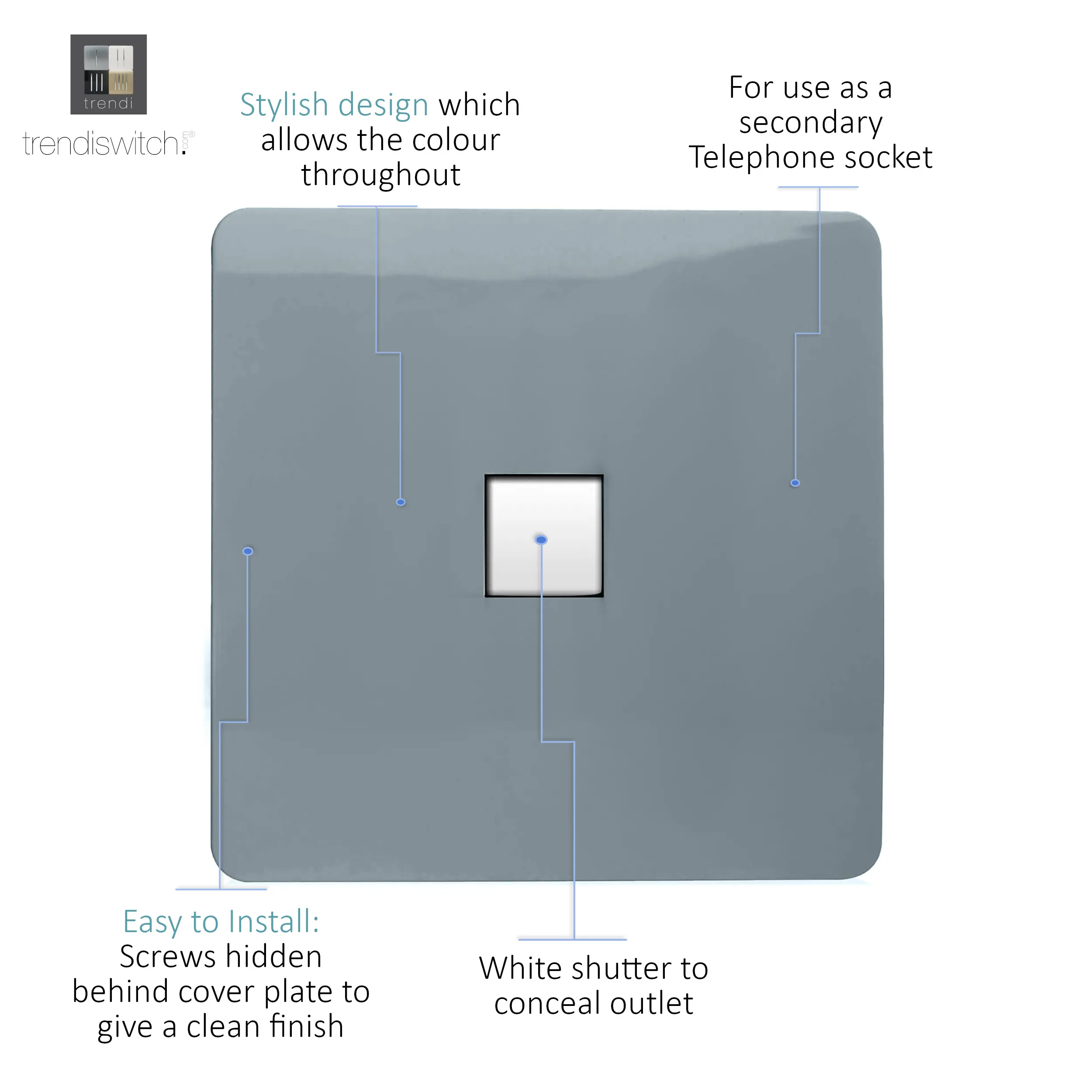 Single PC Ethernet Cat 5 & 6 Data Outlet Cool Grey ART-PCCG  Trendi Cool Grey